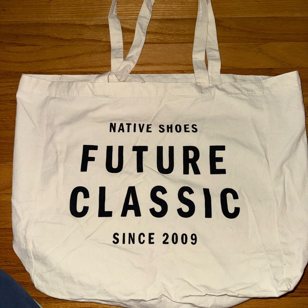 Native Shoes White Tote Bag with Black Text